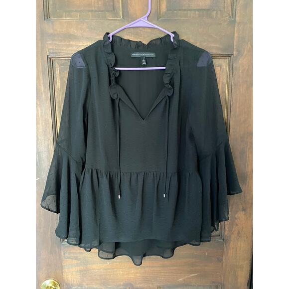 WHBM White House Black Market Black Sheer Lined Blouse Hobnail 4 Polyester - Picture 7 of 9